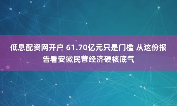 低息配资网开户 61.70亿元只是门槛 从这份报告看安徽民营经济硬核底气